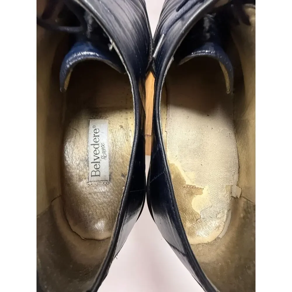 Belvedere Florence Navy Blue Leather Lace Up Dress Shoes Italy Mens 13